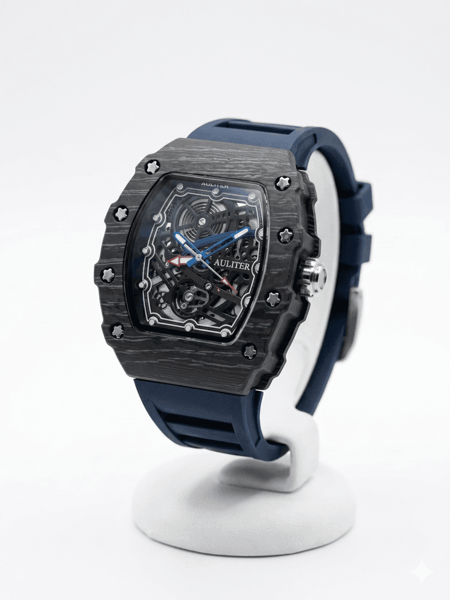 Men's Blue Skeleton Sport Watch | RM Inspired Design | Durable Silicone Strap
