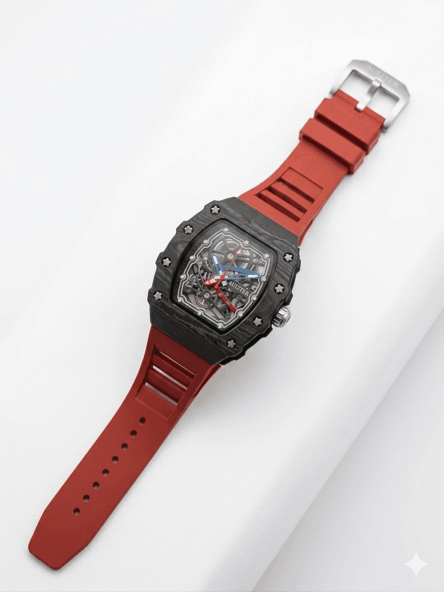 Men's Red Skeleton Sport Watch | RM Inspired Design | Durable Silicone Strap
