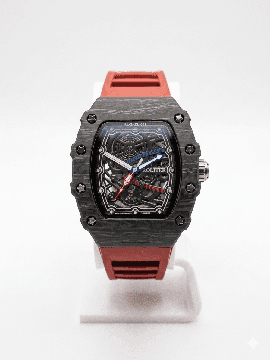 Men's Red Skeleton Sport Watch | RM Inspired Design | Durable Silicone Strap