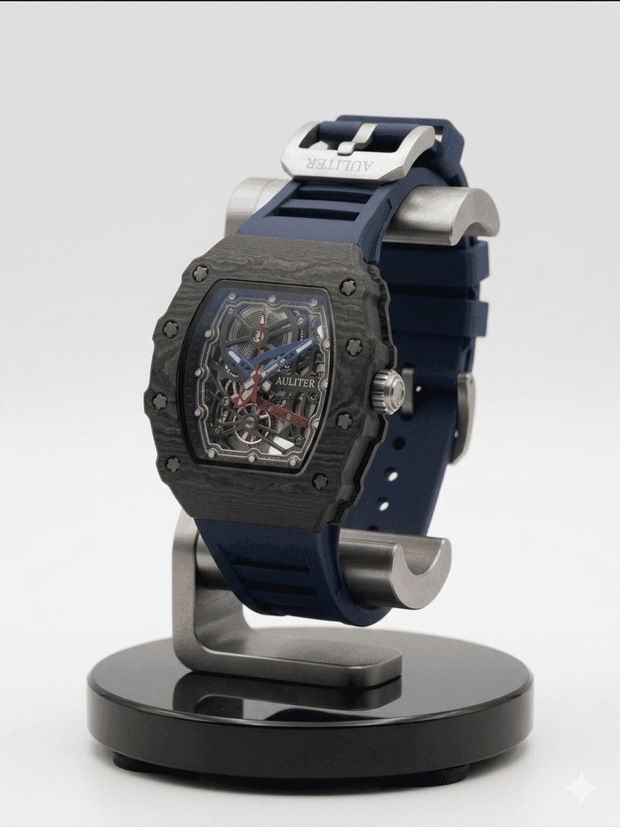 Men's Blue Skeleton Sport Watch | RM Inspired Design | Durable Silicone Strap
