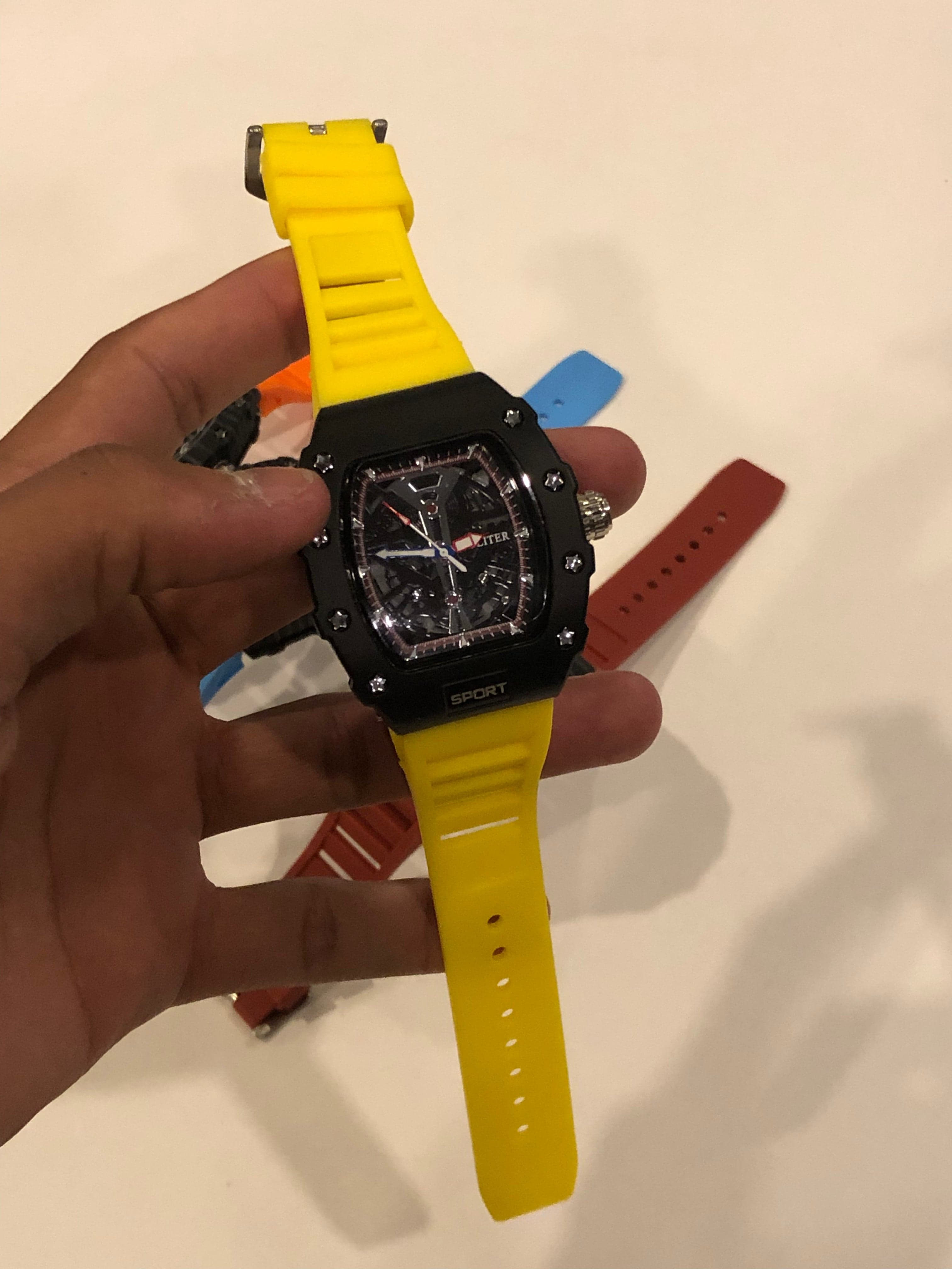 Men's Yellow Skeleton Sport Watch | RM Inspired Design | Durable Silicone Strap