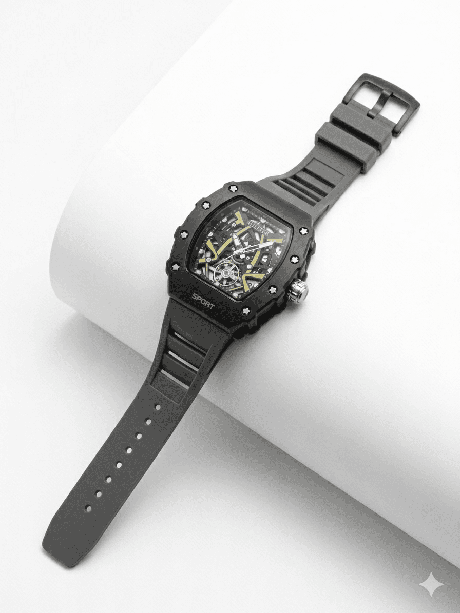 Men's Grey Skeleton Sport Watch | RM Inspired Design | Durable Silicone Strap